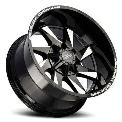 Aluminum Wheels 24x12 M80 GBML Series Milled Gloss Black 5 On 127/5 On 139.7 Bolt Pattern -44 Offset Off Road Monster