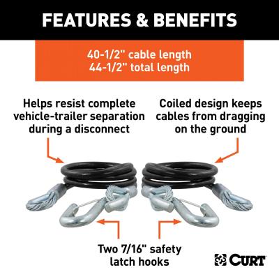 Curt Towing Safety Cable Kit (44 1/2 Inch Long w/ 2 Snap Hooks 5000 lbs. 2-Pack) RockJock 4X4