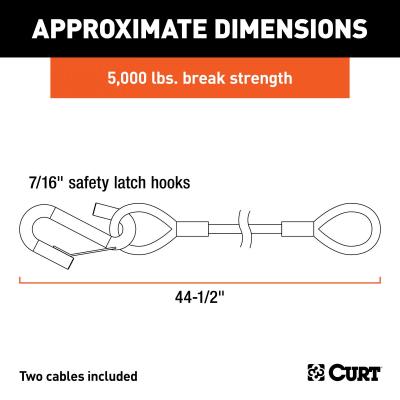 Curt Towing Safety Cable Kit (44 1/2 Inch Long w/ 2 Snap Hooks 5000 lbs. 2-Pack) RockJock 4X4