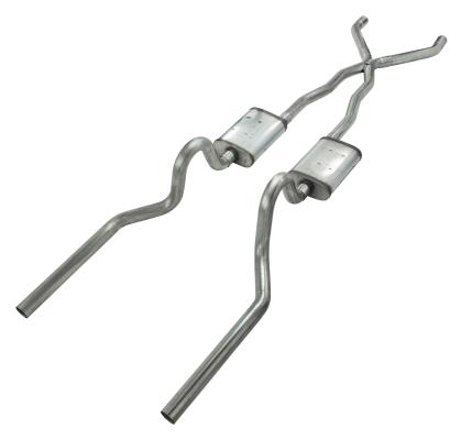 Crossmember Back w/X-Pipe Exhaust System 67-70 Cougar Split Rear Dual Exit 2.5 in Intermediate And Tail Pipe Turbo Pro Muffler Hardware Incl Tip Not Incl Pypes Exhaust