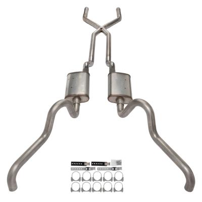 1966-71 Ford Fairlane 2.5 Inch X-Pipe Crossmember Back Quarter Panel Exit Exhaust Street Pro Mufflers Pypes Performance Exhaust