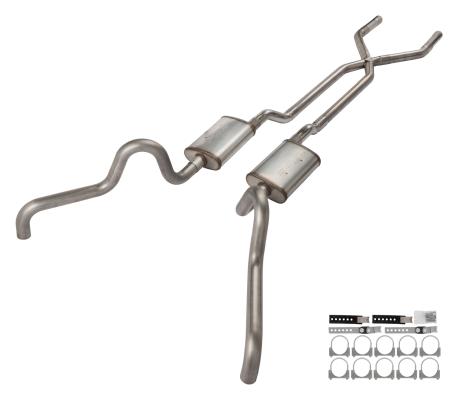 1966-71 Ford Fairlane 2.5 Inch X-Pipe Crossmember Back Quarter Panel Exit Exhaust Turbo Pro Mufflers Pypes Performance Exhaust