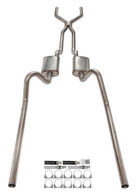 1966-71 Ford Fairlane 2.5 Inch H-Pipe Crossmember Back Rear Exit Exhaust Race Pro Mufflers Pypes Performance Exhaust