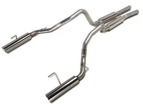 Cat Back Exhaust System 05-10 Mustang GT Split Rear Dual Exit 2.5 in Intermediate And Tail Pipe M80 Muffler/Hardware/4 in Polished Tips Incl Natural Finish 409 Stainless Steel Pypes Exhaust