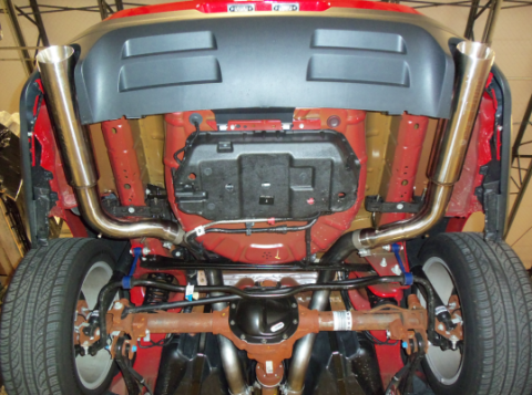 Cat Back Super System Exhaust System 11-14 Mustang GT Split Rear Dual Exit 2.5 in M80 Mufflers/Hardware/4 in Polished Tips Incl Natural Finish 409 Stainless Steel Pypes Exhaust