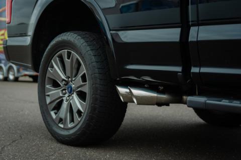 F150 Cat Back Exhaust System For 15-20 Ford F150 Split Rear Dual Exit 3 Inch Intermediate And 3 Inch Tail Pipe 4.5 Inch Tip Muffler Incl Hardware Incl Polished Tip Incl Pypes Exhaust