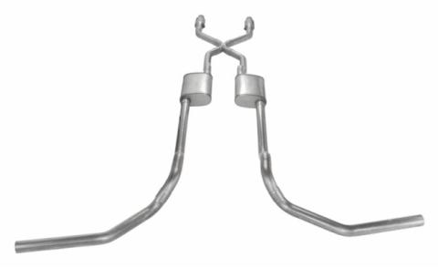 Crossmember Back w/X-Pipe Exhaust System 75-76 Ford Truck Split Rear Dual Exit 2.5 in Intermediate And Tail Pipe Hardware Incl Turbo pro Muffler Incl Tip Not Incl Catalytic Converter Incl Pypes Exhaust