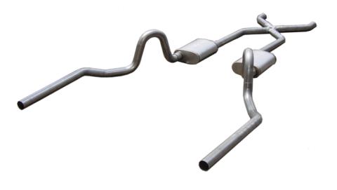 Crossmember Back w/X-Pipe Exhaust System 64-74 GM A Body Split Rear Dual Exit 3 in Intermediate Pipe And Tail Pipe Violator Mufflers/Hardware Incl Tip Not Incl Pypes Exhaust