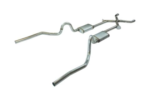 Crossmember Back w/Xchange Exhaust System 70-71 GTO/68-72 442 Split Rear Dual Exit 2.5 in Intermediate And Tail Pipe w/Valance Cutouts Street Pro Mufflers/Hardware Incl Tip Not Incl Pypes Exhaust