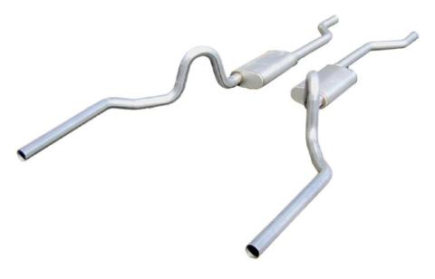 Crossmember Back Without X-Pipe Exhaust System 64-72 A-Body Split Rear Dual Exit 2.5 in Intermediate/Tail Pipe Turbo Pro Mufflers/Hardware Incl Tip Not Incl Natural 409 Stainless Steel Pypes Exhaust