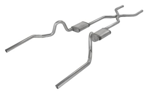 Crossmember Back w/H-Pipe Exhaust System 64-74 GM A Body Split Rear Dual Exit 3 in Intermediate And Tail Pipe Street Pro Mufflers/Hardware Incl Tip Not Incl Pypes Exhaust