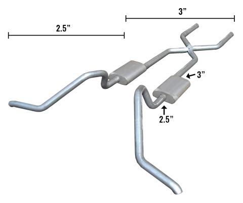 Impala Crossmember Exhaust Back Hybrid For 65-70 Impala 3-2.5 Inch W/ X Pipe Street Pro Pypes Exhaust
