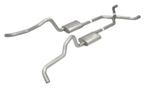 Crossmember Back w/X-Pipe Exhaust System 55-57 Chevy Wagon Split Rear Dual Exit 2.5 in Intermediate X-Pipe And Tail Pipe Street Pro Mufflers/Hardware Incl Tip Not Incl Pypes Exhaust