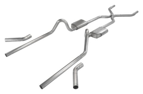 1955-1957 Tri-Five Chevy Pocket Kit 2.5 Inch Crossmember Back Exhaust System With H-Bomb H-Pipe 409 Stainless Street Mufflers Pypes Performance Exhaust