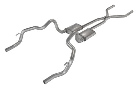 Crossmember Back w/H-Pipe Exhaust System 70-74 F-Body Split Rear Dual Exit 2.5 in Intermediate And Tail Pipe Turbo Pro Mufflers/Hardware Incl Tip Not Incl Pypes Exhaust