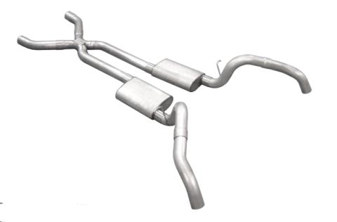 Crossmember Back w/X-Pipe Exhaust System 67-69 Split Rear Dual Exit 3 in Intermediate And Tail Pipe Race Pro Mufflers/Hardware Incl Tip Not Incl Natural 409 Stainless Steel Pypes Exhaust
