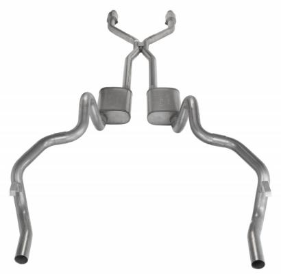 Crossmember Back w/H-Pipe Exhaust System 75-81 F-Body Split Rear Dual Exit 2.5 in Intermediate And Tail Pipe Turbo Pro Mufflers/Hardware Incl Catalytic Converter Incl Pypes Exhaust
