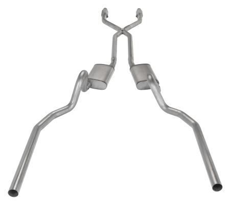 Crossmember Back w/X-Pipe Exhaust System 78-88 El Camino SS Split Rear Dual Exit 2.5 in Intermediate And Stainless Steel Tail Pipe Turbo Pro Muffler/Hardware Incl Tip Not Incl Catalytic Converter Incl Pypes Exhaust