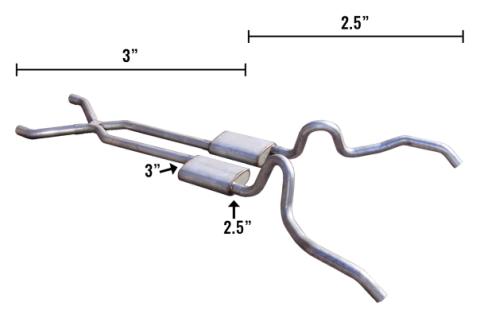 Nova Crossmember Back Exhaust for 62-67 Nova Hybrid 3 Inch To 2.5 Inch W/ X-Pipe System Race Pro Pypes Exhaust