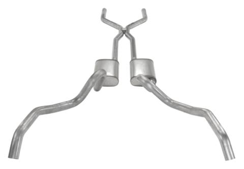 Crossmember Back w/H-Pipe Exhaust System 62-67 Nova Split Rear Dual Exit 2.5 in Intermediate And Tail Pipe Turbo Pro Mufflers/Hardware Incl Tip Not Incl Pypes Exhaust