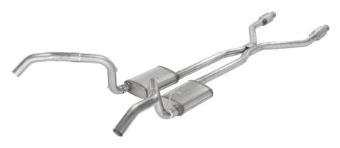 Crossmember Back w/H-Pipe Exhaust System 75-79 Nova Split Rear Dual Exit 2.5 in Intermediate And Tail Pipe Turbo Pro Muffler/Hardware Incl Tip Not Incl Catalytic Converter Incl Pypes Exhaust