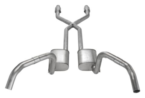 Crossmember Back w/X-Pipe Exhaust System 75-79 Nova Split Rear Dual Exit 2.5 in Intermediate And Tail Pipe Turbo Pro Muffler/Hardware Incl Tip Not Incl Catalytic Converter Incl Pypes Exhaust