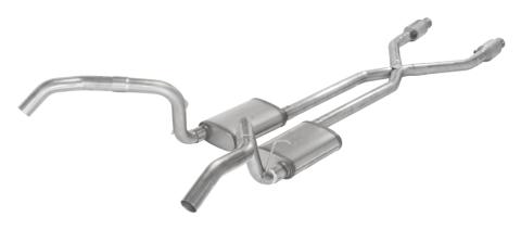 Crossmember Back w/X-Pipe Exhaust System 75-79 Nova Split Rear Dual Exit 2.5 in Intermediate And Tail Pipe Turbo Pro Muffler/Hardware Incl Tip Not Incl Catalytic Converter Incl Pypes Exhaust