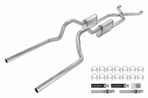 Crossmember Back W/ X-Pipe Exhaust System 63-66 GM Truck Split Rear Dual Exit 2.5 Inch Intermediate And Tailpipe Hardware Incl Street Pro Muffler Incl And Tip Not Incl Stainless Steel Pypes Exhaust