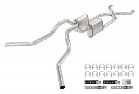 Crossmember Back W/ X-Pipe Exhaust System 63-66 GM Truck Split Side Dual Exit 2.5 Inch Intermediate And Tailpipe Hardware Incl Street Pro Muffler Incl And Tip Not Incl Stainless Steel Pypes Exhaust