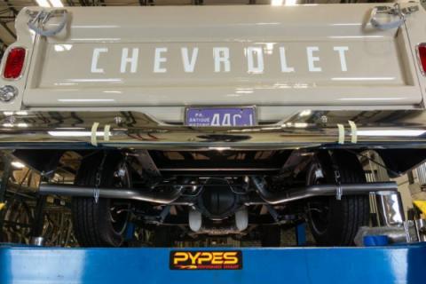 Crossmember Back W/ X-Pipe Exhaust System 63-66 GM Truck Split Side Dual Exit 2.5 Inch Intermediate And Tailpipe Hardware Incl Turbo Pro Muffler Incl And Tip Not Incl Stainless Steel Pypes Exhaust