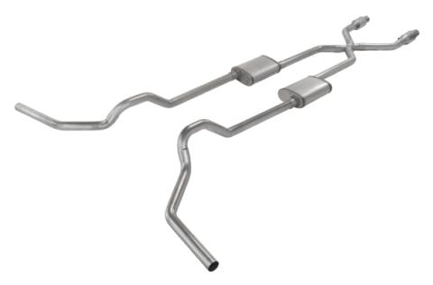 1975-1987 GM Truck 2.5 Inch Crossmember Back With X-Pipe Exhaust System Includes Catalytic Converters 409 Stainless Turbo Pro Mufflers Pypes Performance Exhaust