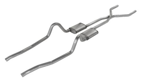 Crossmember Back w/H-Pipe Exhaust System 67-73 Mopar A-Body Split Rear Dual Exit 2.5 in Intermediate And Tail Pipe Violator Mufflers/Hardware Incl Tip Not Incl Pypes Exhaust