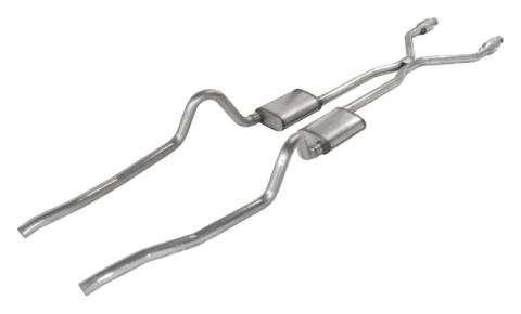 Crossmember Back w/H-Pipe Exhaust System 75-76 Mopar A-Body Split Rear Dual Exit 2.5 in Intermediate And Tail Pipe Turbo Pro Mufflers/Hardware Incl Tip Not Incl Catalytic Converter Incl Pypes Exhaust
