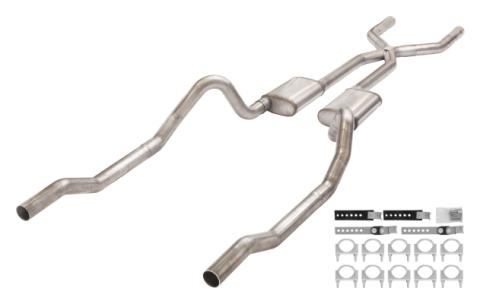 1966-1974 Mopar B-Body 3 Inch Crossmember Back Exhaust System With X-Pipe 409 Stainless With No Mufflers SMB13