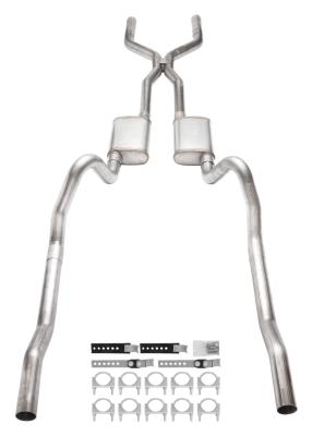 1966-1974 Mopar B-Body 3 Inch Crossmember Back Exhaust System With H-Pipe 409 Stainless With No Mufflers SMB43