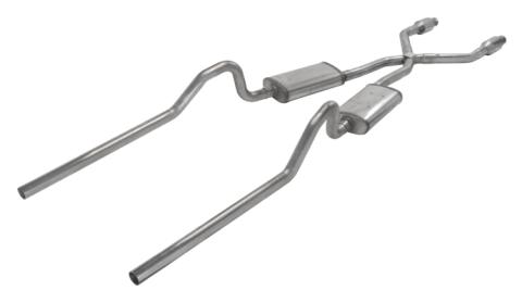 Crossmember Back w/X-Pipe Exhaust System Split Rear Dual Exit 2.5 in Intermediate And Tail Pipe 18 in Street Pro Mufflers/Hardware Incl Tip Not Incl Catalytic Converter Incl Pypes Exhaust