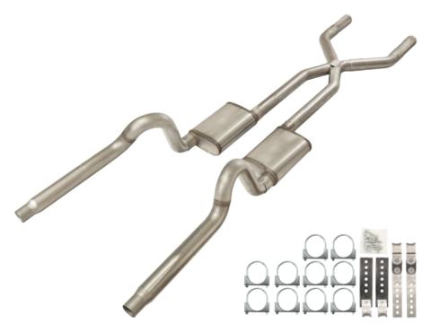 1970-1974 Mopar E-Body 3 Inch Crossmember Back Exhaust System 409 Stainless Street Pro Mufflers Pypes Performance Exhaust