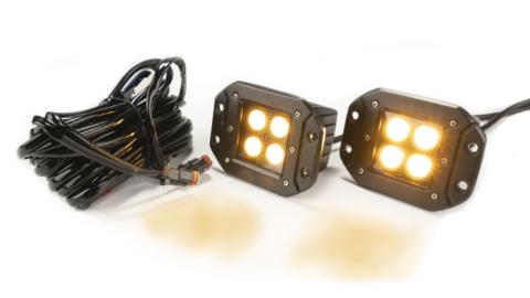 2 Inch Square Flush Mount Cree LED Lights Pair Black Series White/Amber With Harness 79903 Top Gun Customz