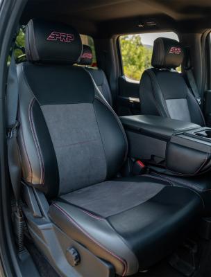 Front Seat Covers for 2021-Present Ford F150, 2023-Present Super Duty with Standard Seats, Black with Red Stitch PRP Seats