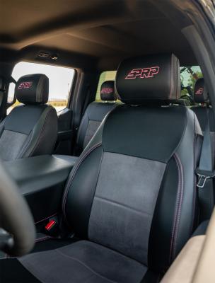 Front Seat Covers for 2021-Present Ford F150, 2023-Present Super Duty with Standard Seats, Black with Red Stitch PRP Seats