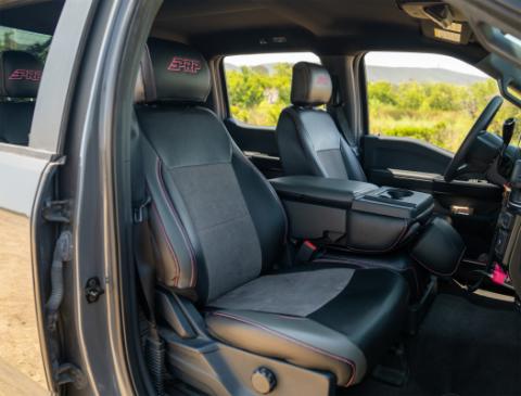 Front Seat Covers for 2021-Present Ford F150, 2023-Present Super Duty with Standard Seats, Black with Red Stitch PRP Seats