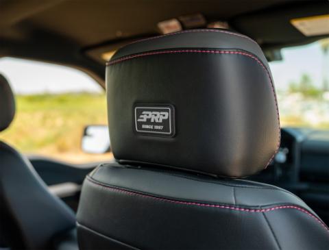 Front Seat Covers for 2021-Present Ford F150, 2023-Present Super Duty with Standard Seats, Black with Red Stitch PRP Seats