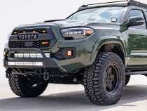 16-Up Tacoma Stealth Bumper 32 Inch LED Bar Spot Beam Bumper Light Bar-Blue-Small 32 Inch Combo Beam with Relocation Mounts No Switch No Winch No D-Ring Cali Raised LED