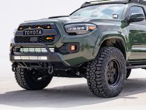 16-Up Tacoma Stealth Bumper 32 Inch LED Bar Spot Beam Bumper Light Bar-Blue-Small 32 Inch Spot Beam with Relocation Mounts Bumper Light Bar Switch No Winch No D-Ring Cali Raised LED