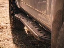 Step Edition Rock Slider For 24-Present Toyota Tacoma/Double Cab Short Bed W/ No Kick Out/Yes (Raw Steel)/Powdercoat Cali Raised LED