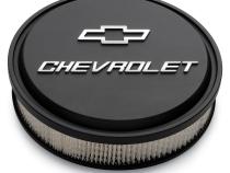 14 Inch Air Cleaner Kit Alunimum Black Crinkle Raised Chevy and Bowtie Emblems Chevrolet Performance Parts