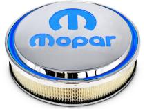 Air Cleaner Kit 14 Inch Diameter Aluminum Polished Recessed Blue MOPAR Emblem Proform