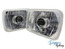 Chrome 6x7 Inch V1 Projector Headlamp with Chrome Shroud with HID Package Dapper Lighting