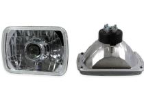 Chrome 6x7 Inch V1 Projector Headlamp with Chrome Shroud with Halogen Bulbs Dapper Lighting