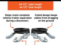 Curt Towing Safety Cable Kit (44 1/2 Inch Long w/ 2 Snap Hooks 5000 lbs. 2-Pack) RockJock 4X4